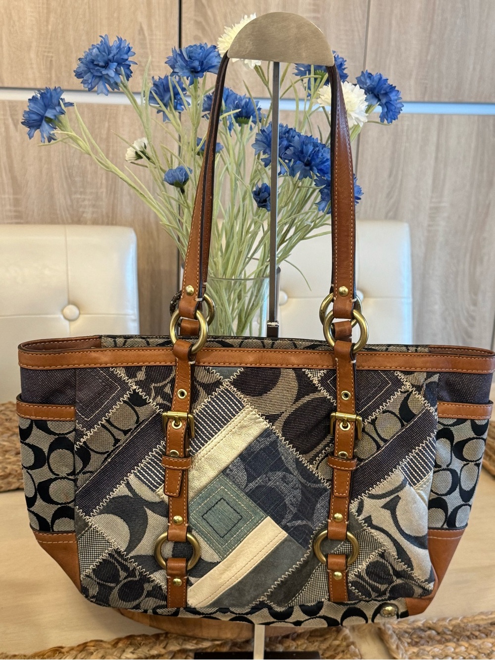 Authentic Coach Vintage Denim Patchwork Tote/Shoulder Bag